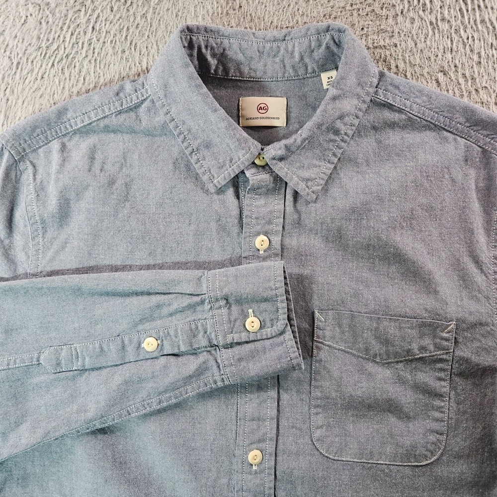 AG Adriano‎ Goldschmied Shirt Men XS Button Up Long Sleeve Blue White Pockets